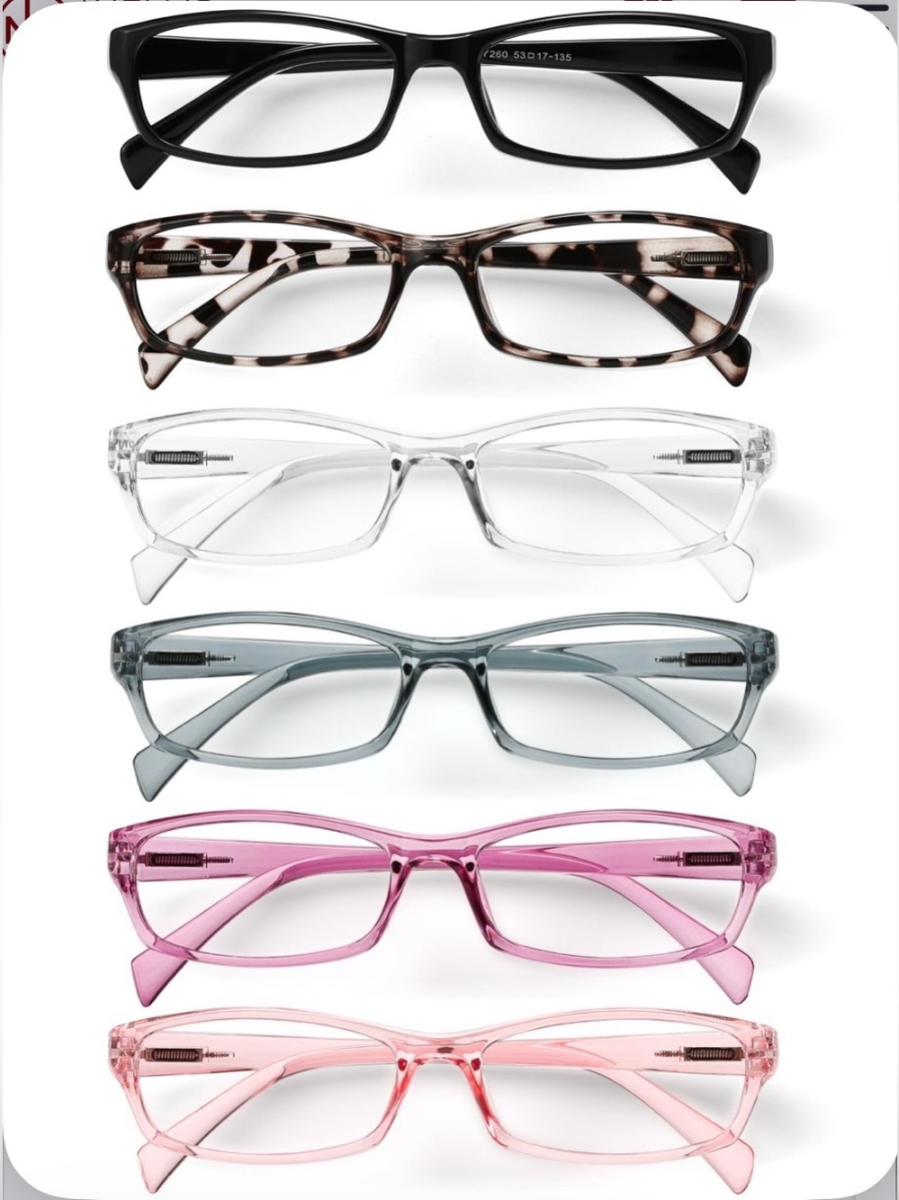 Classic Rectangular Reading Glasses BLUE-LIGHT BLOCKING - COLOR VARIOUS (6 pack)
